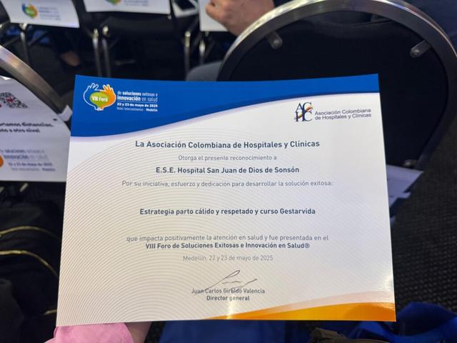 Hospital de Sonsón fue reconocido por sus estrategias en salud materna y telemedicina